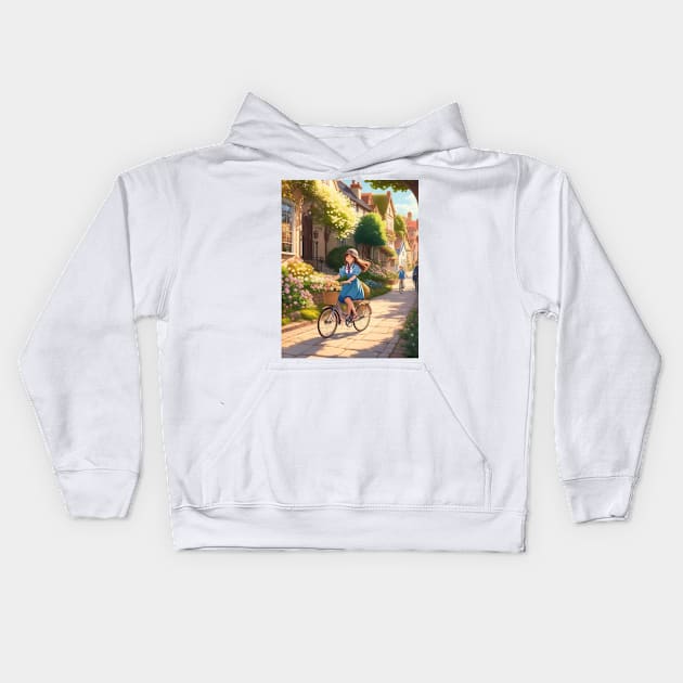 cute girl riding bicycle. Kids Hoodie by MeriemBz